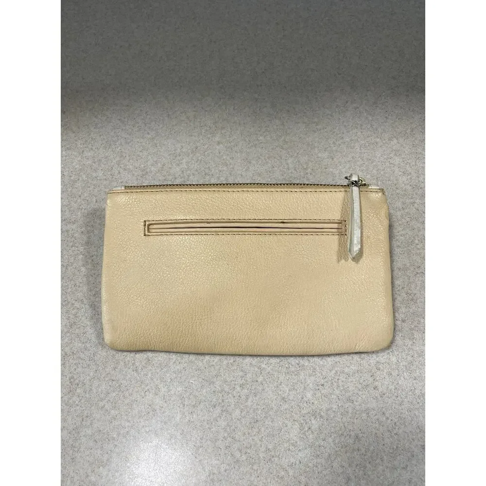 Elliott Lucca Pebbled Leather Envelope Clutch Wallet Turn Lock Purse Brown/Cream